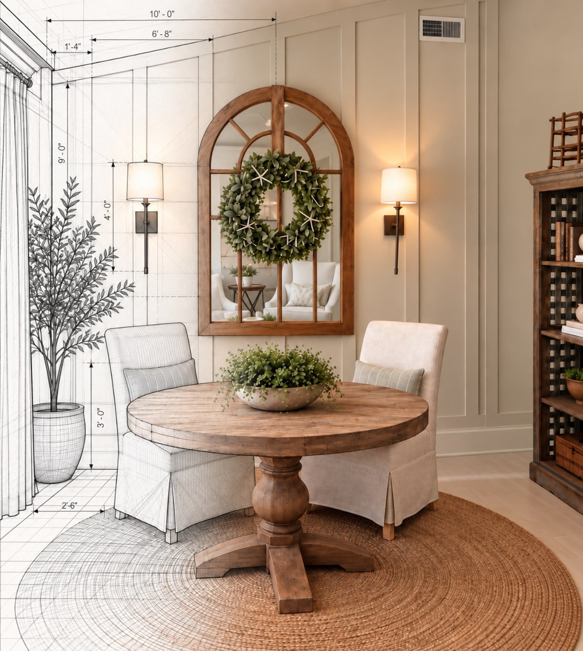 A HomeTending project moving from concept sketch to finished, styled room